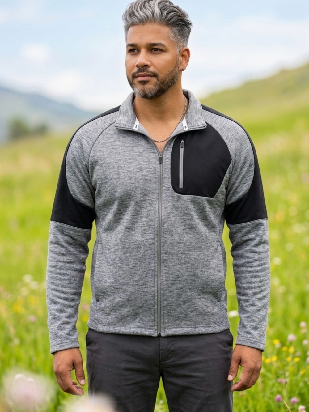 Puma Men's Grey Jacket with Black Panels